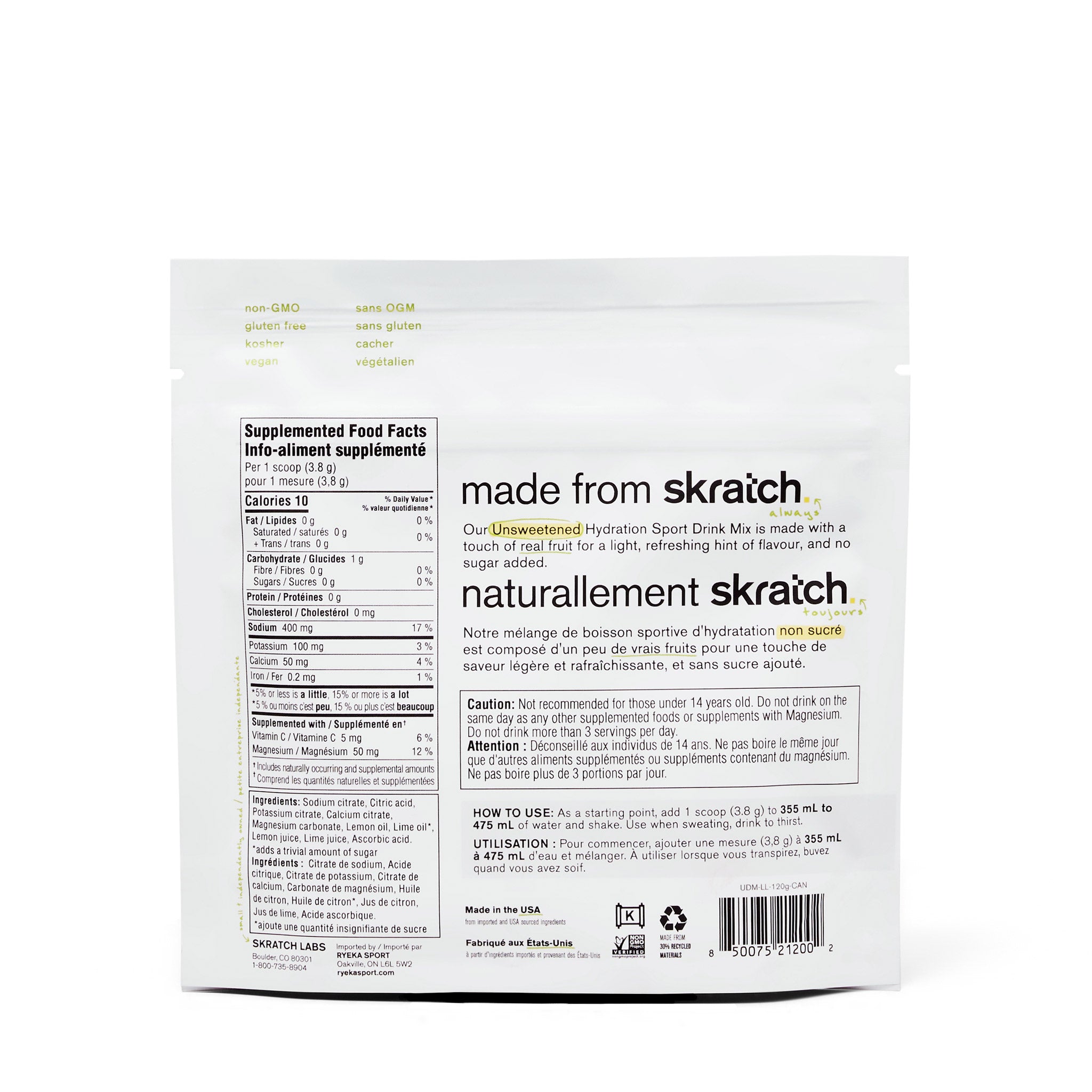 Unsweetened Hydration Sport Drink Mix Lemon + Lime - 30 Servings